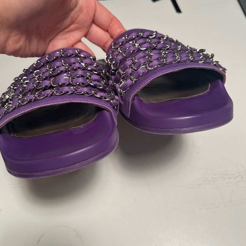 CHANEL Purple Chain Embellished Sandals - Picture 2 of 10